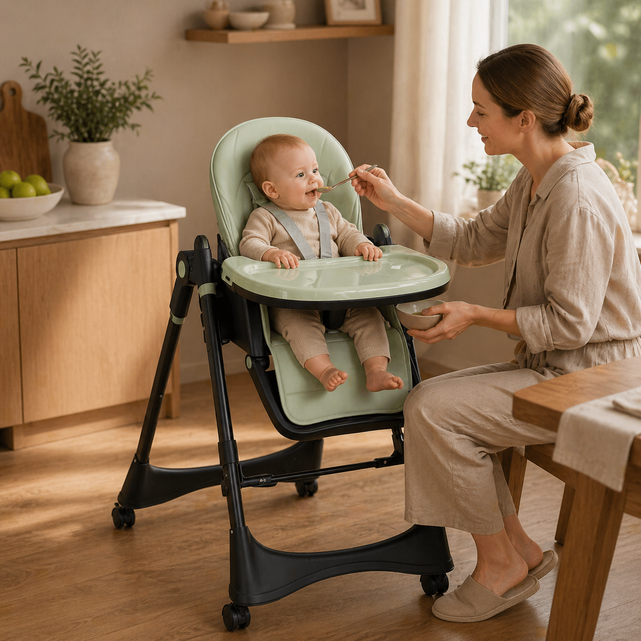6 In 1 Foldable High Chair Adjustable Height And Tray