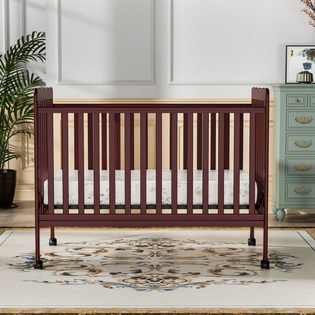 3 In 1 Convertible Baby Crib With Locking Wheels For Newborn