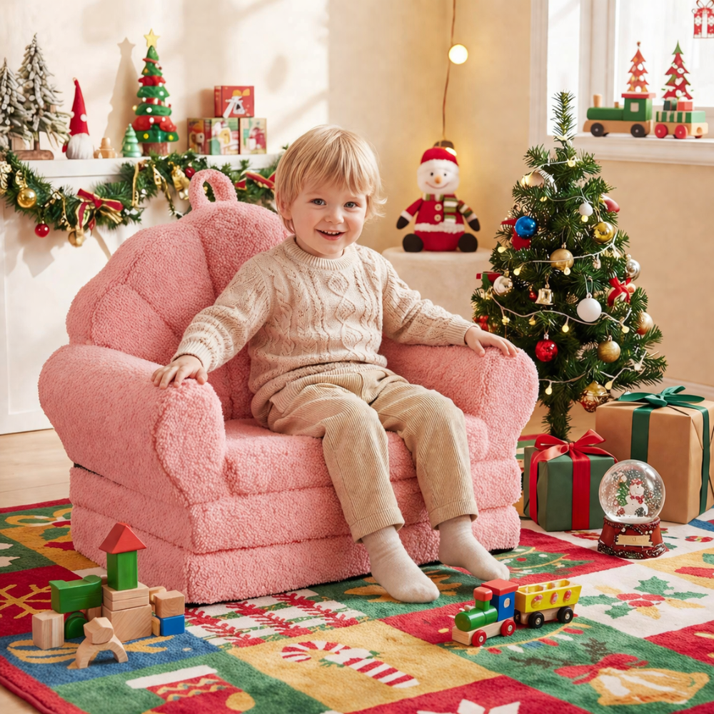 Kids Convertible Fold Out Sofa And Toddler Lounger With Non-Slip Base