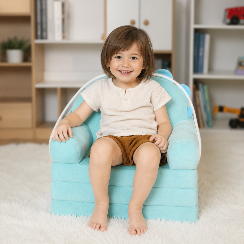 2 In 1 Kids Couch Bed With Cozy Velvet Flip Open Design For Toddlers