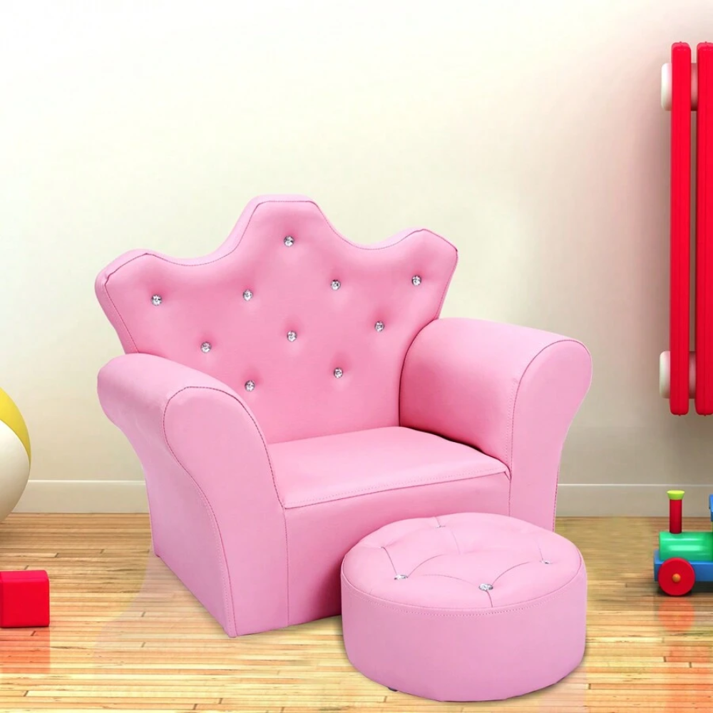 Toddler Princess Armchair With Matching Ottoman Whitepink