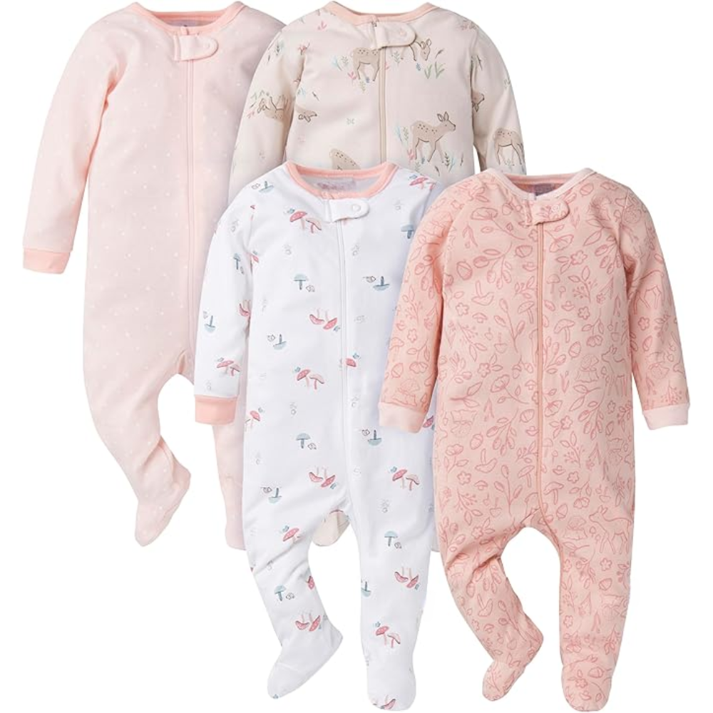 Baby Girls Four Pack Sleep and Play Footie