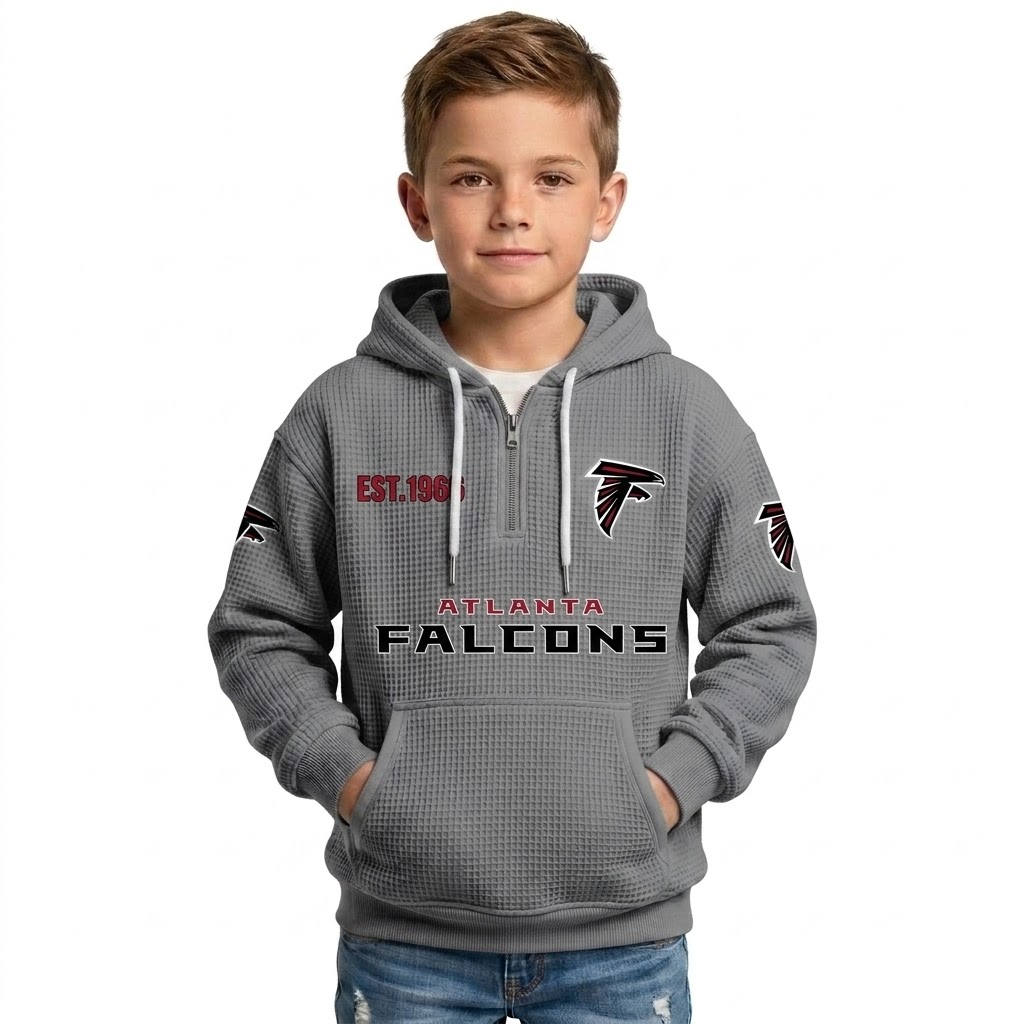 Atlanta Falcons EST 1965 Printed Quarter Zip Waffle Football Fan Hoodie For Kids