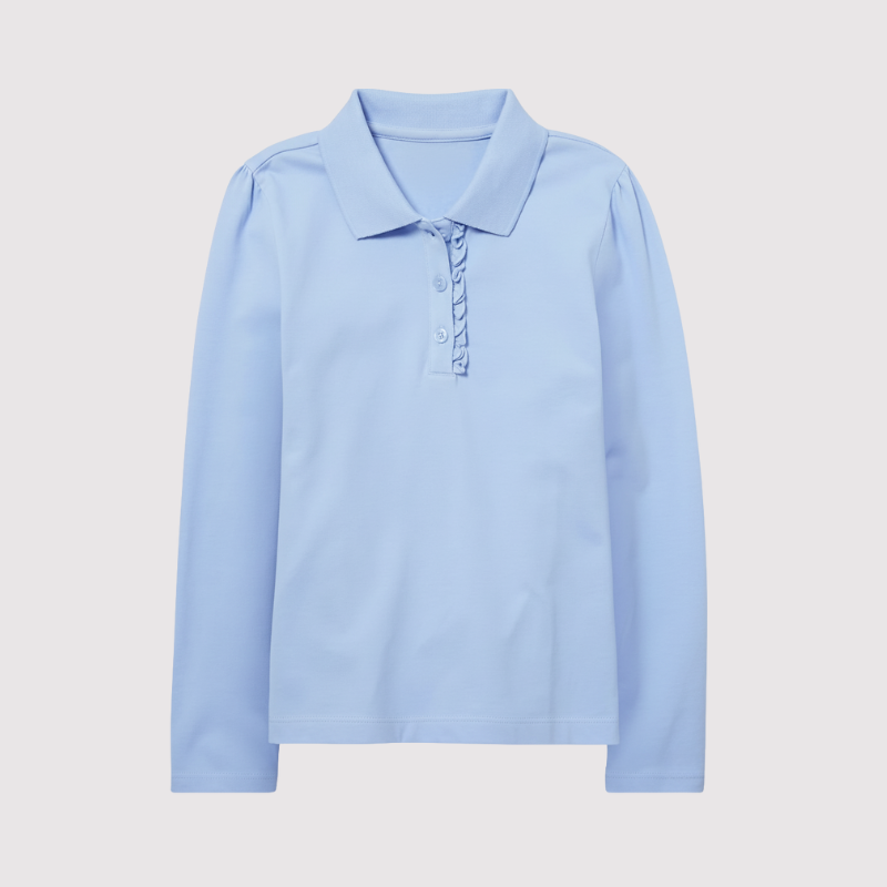 Girls Long Sleeve Ruffle Pique Polo