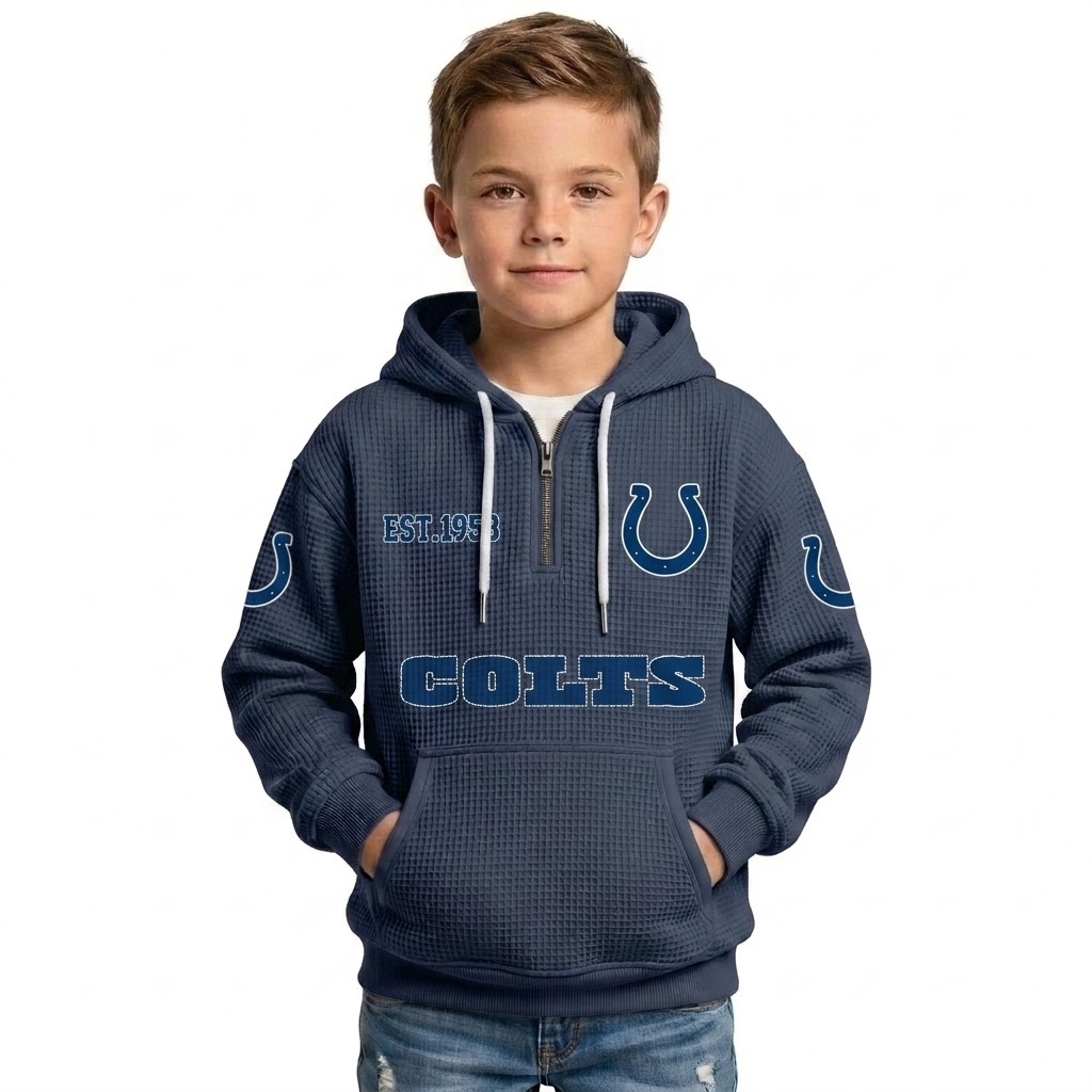 Indianapolis Colts Inspired Quarter Zip Hoodie For Kids