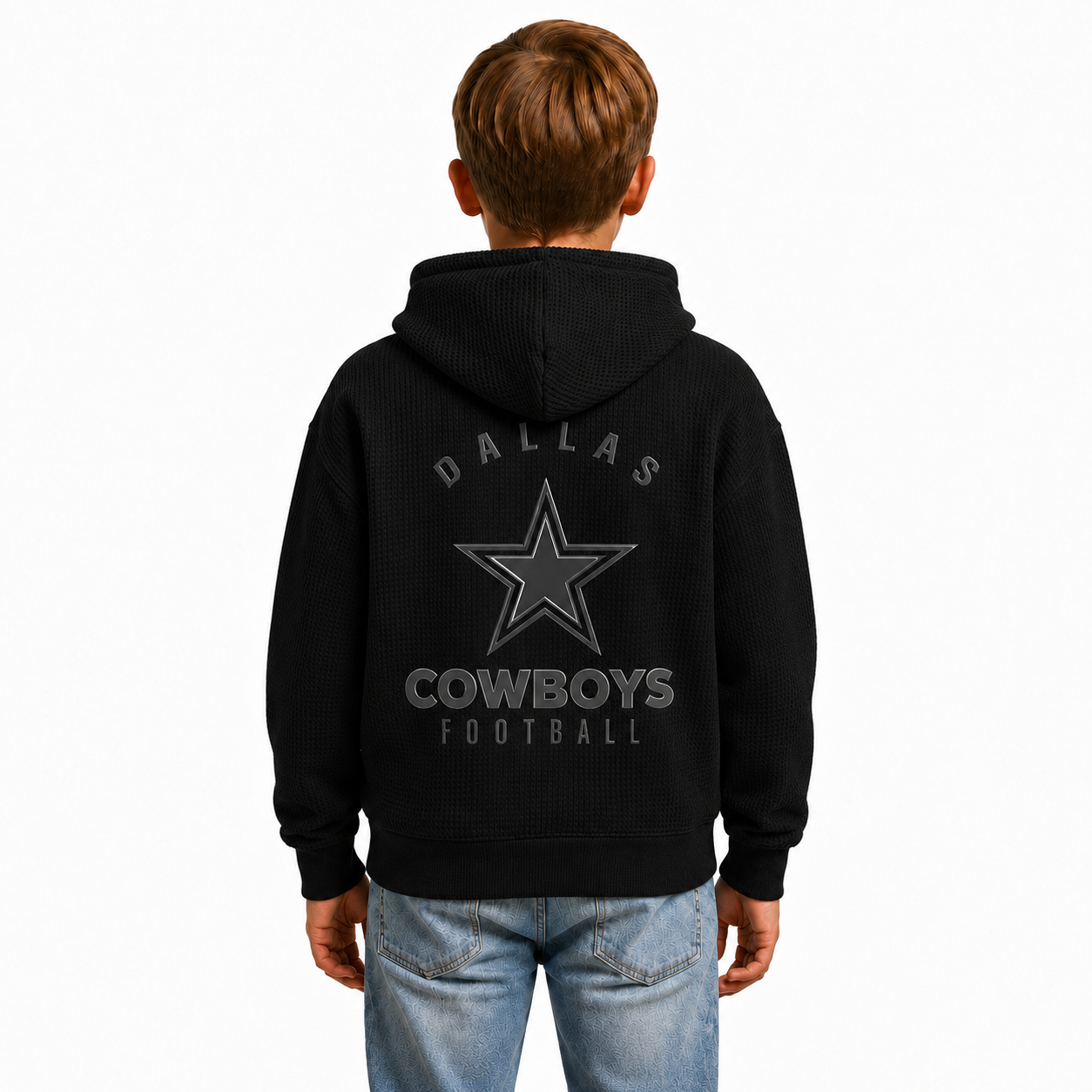 Cowboys Printed Pullover Hoodie With Minimal Star Graphic For Kids
