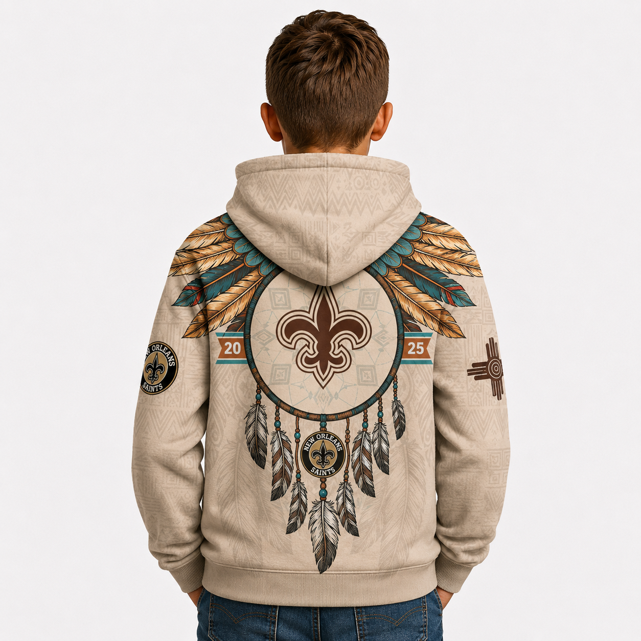 New Orleans Saints Football Team Themed Native American Heritage Hoodie For Kids