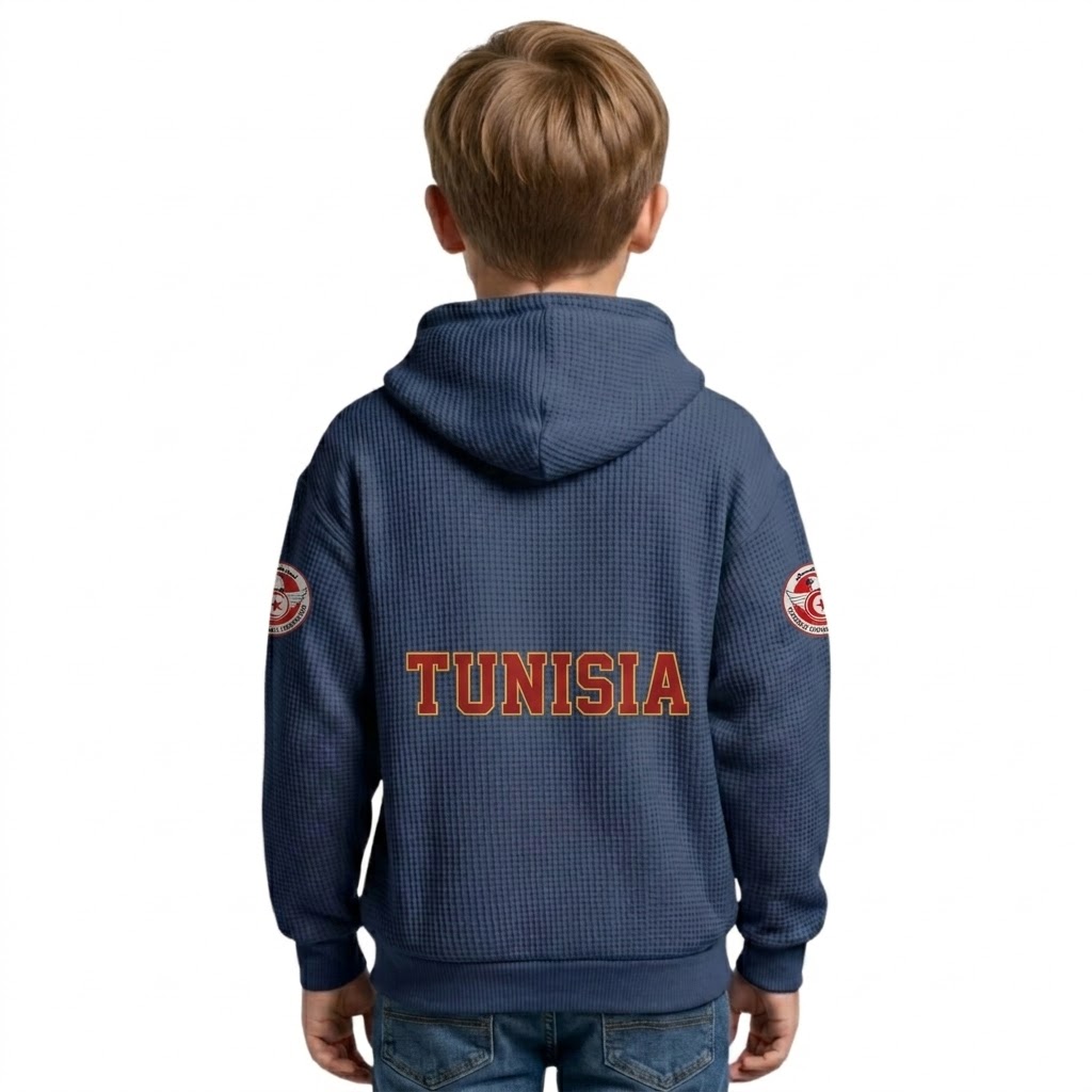 Tunisia Printed Waffle Quarter Zip Football Fan Hoodie For Kids
