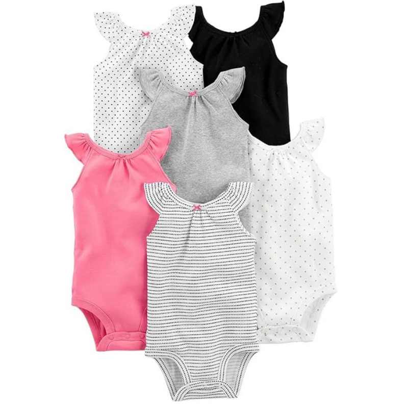 Baby Girls 6 Pack Assorted Pattern Sleeveless Bodysuits