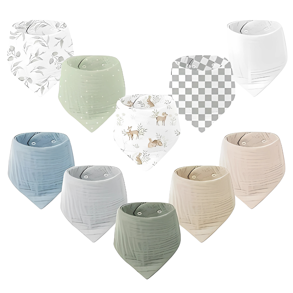 10 Pack Baby Bandana Drool Bibs 100% Cotton For Unisex Boys And Girls