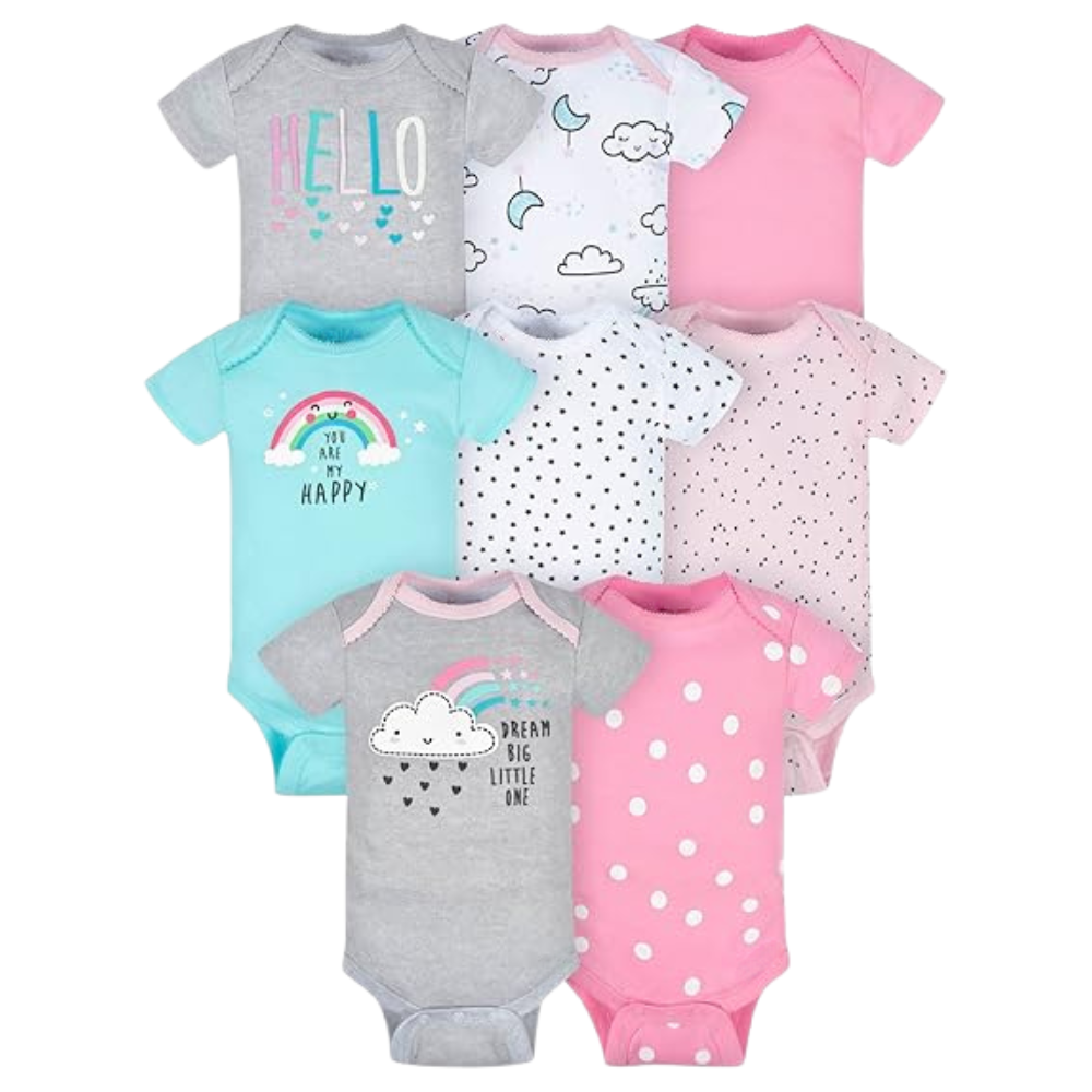 Pack of 8 Baby Girl Short Sleeve Onesies Bodysuits