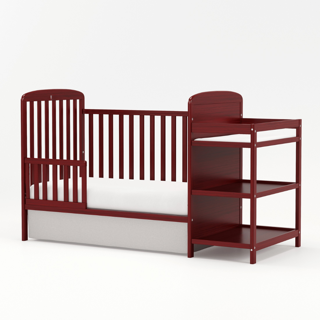 3 In 1 Convertible Crib With Changing Table Storage Shelves For Babies