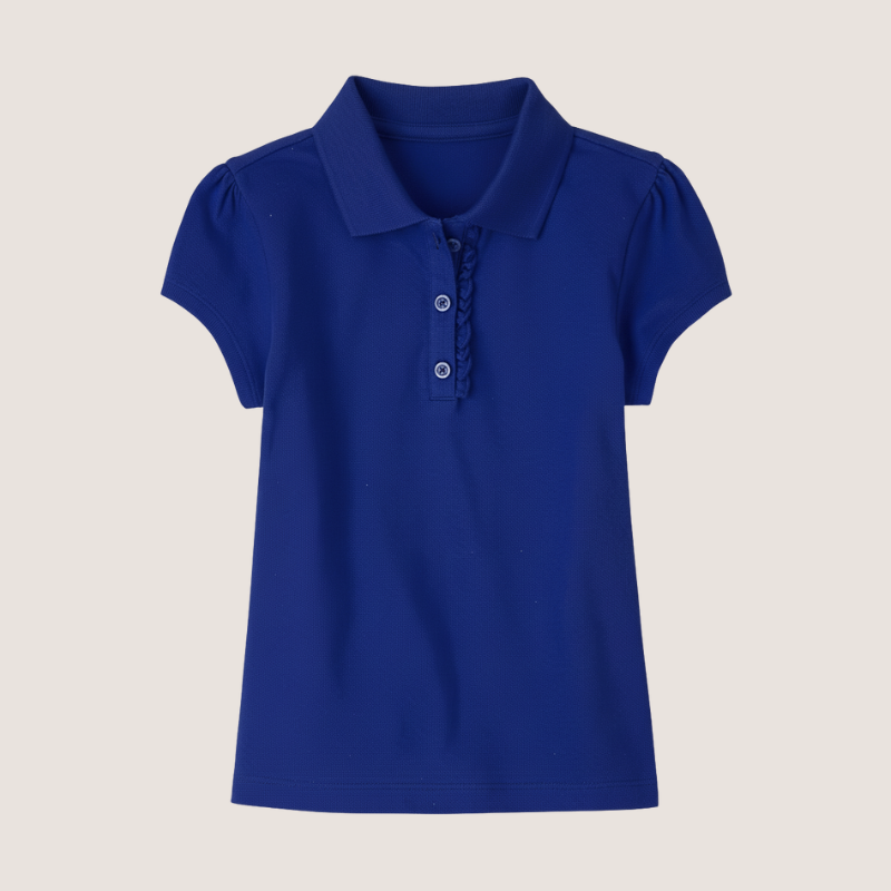 Girls Short Sleeve Ruffle Pique Polo