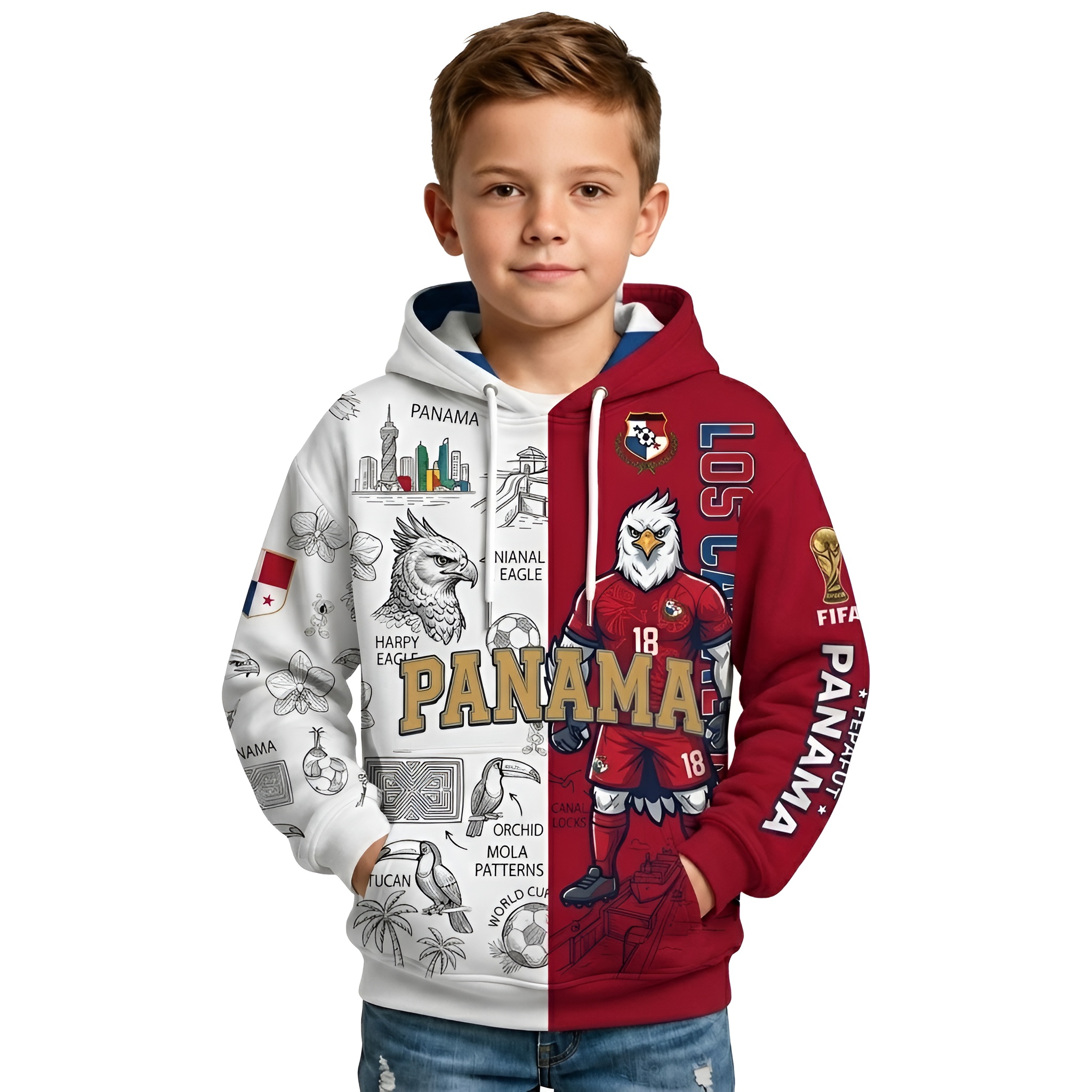 FIFA 2026 Panama Football Themed All Over Printed Hoodie For Kids