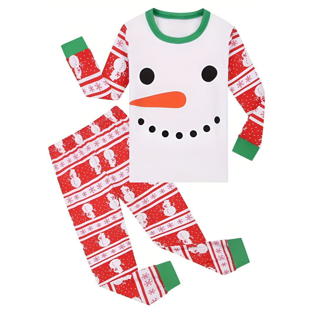 Christmas Snowman Print Pajama 2 Piece Set For Kids