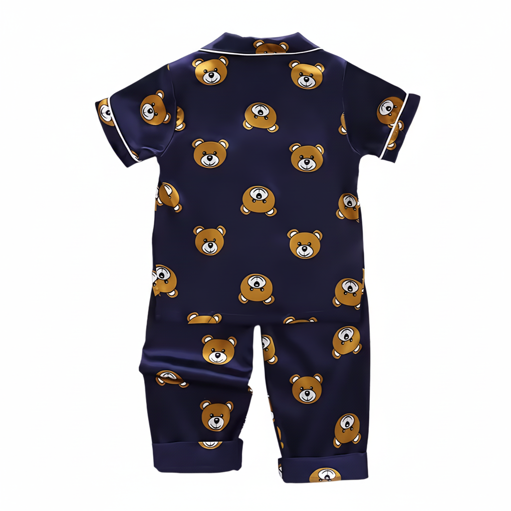 Cartoon Bear Print Casual Pajama Set For Boys