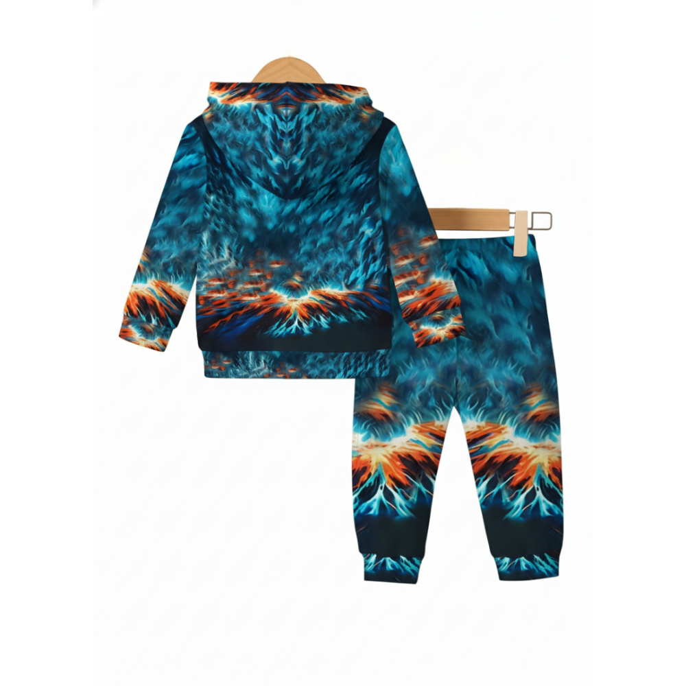 Flame Car Printed Hooded Sweatsuit Set For Boys