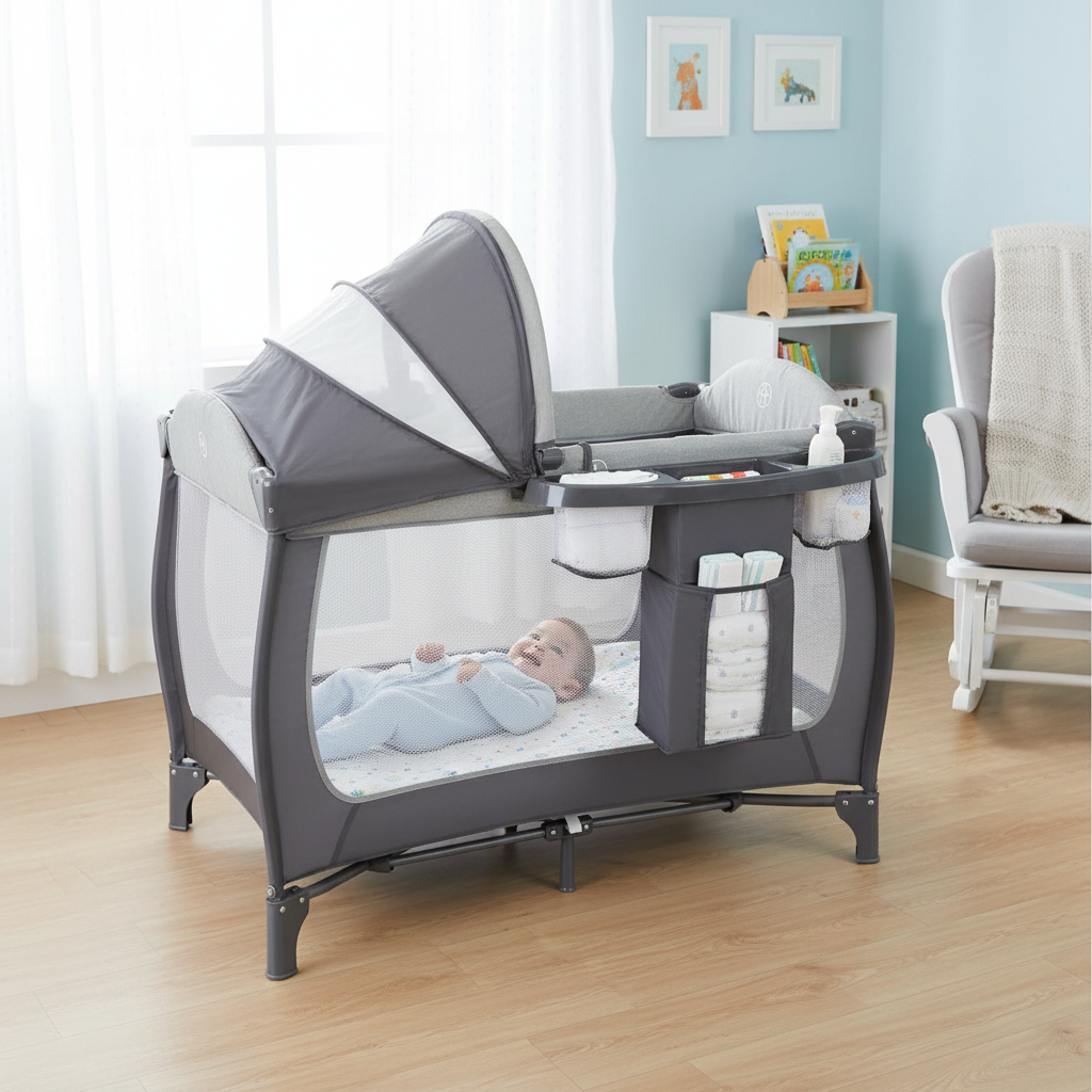 4 In 1 Portable Baby Playard with Bassinet And Changing Table For Infants