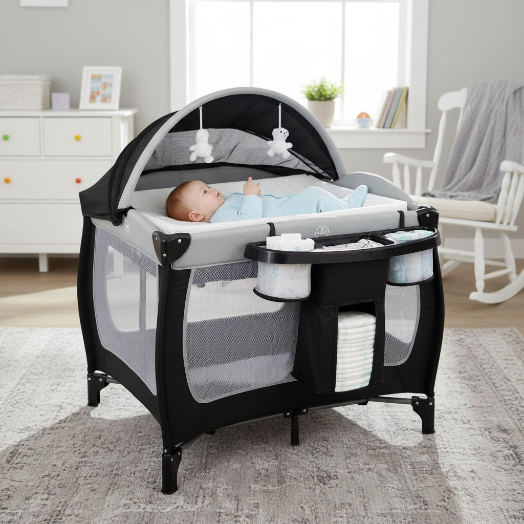 4 In 1 Portable Baby Playard with Bassinet And Changing Table For Infants