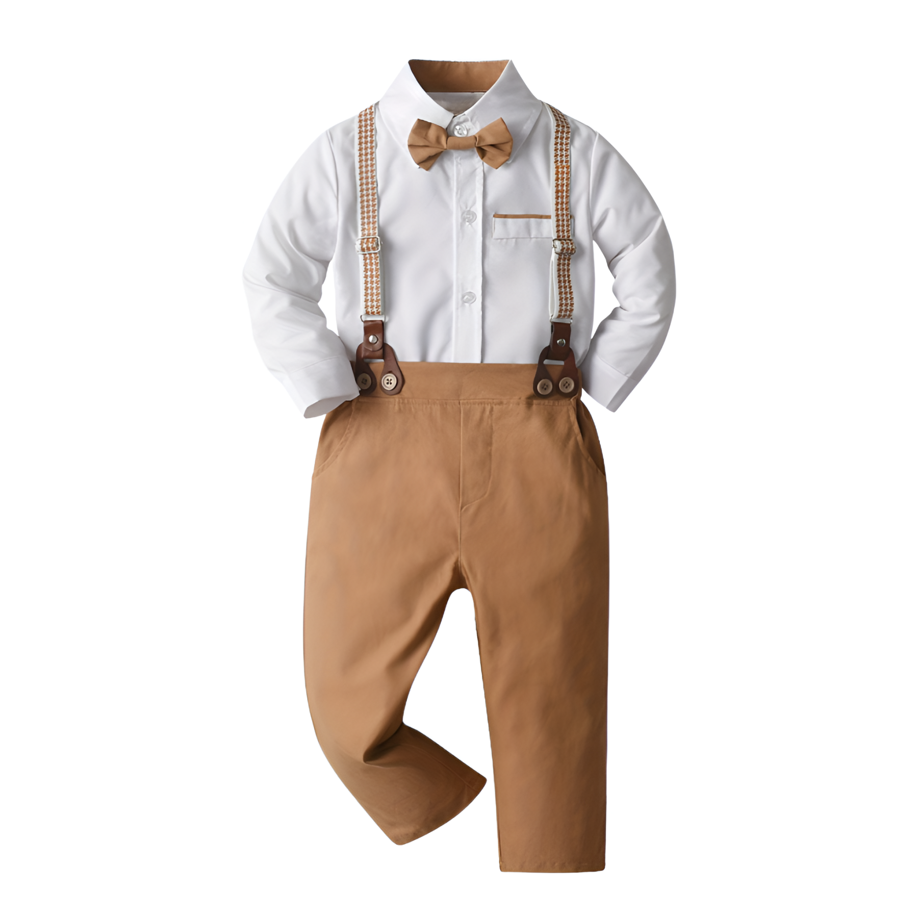 2 Piece Of Classic Outfit With Bow Tie And Suspenders Set For Baby Boy