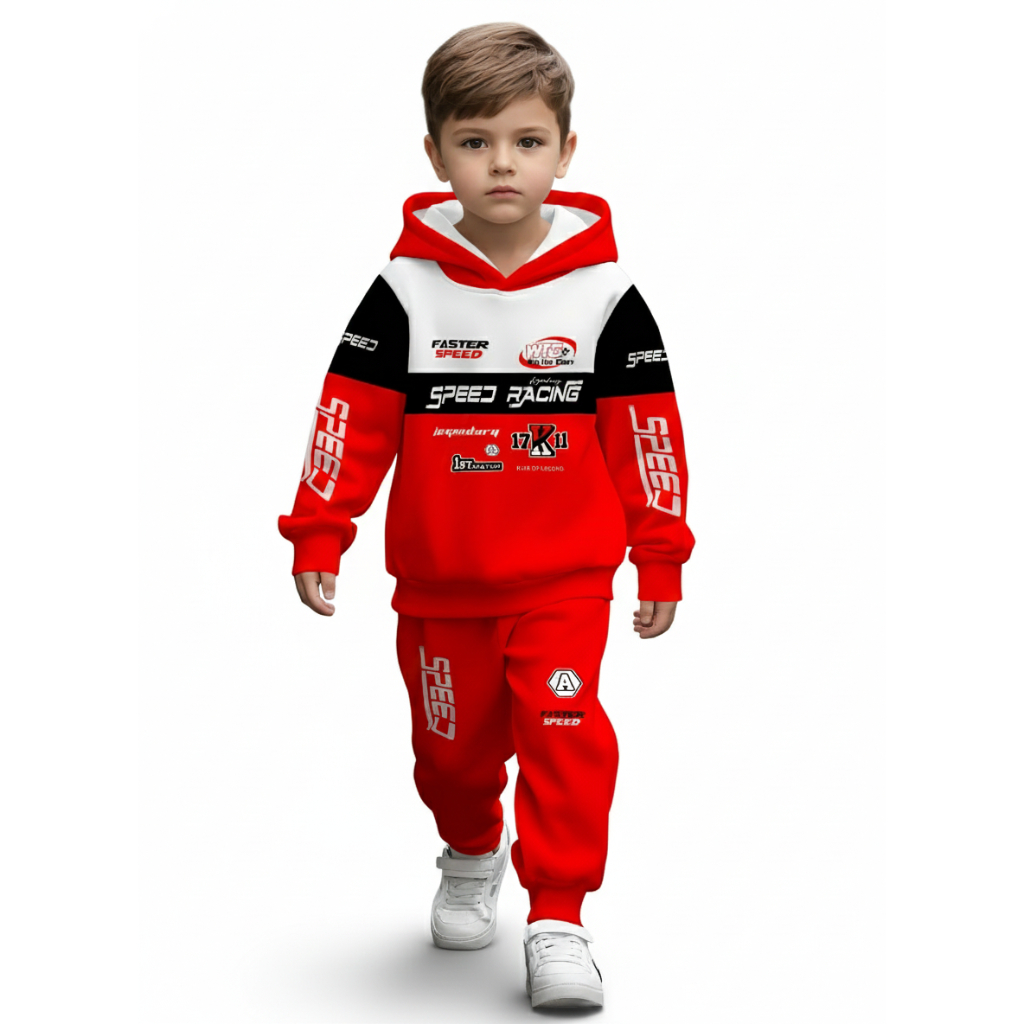 Racing Themed Hoodie And Pant Set For Boys
