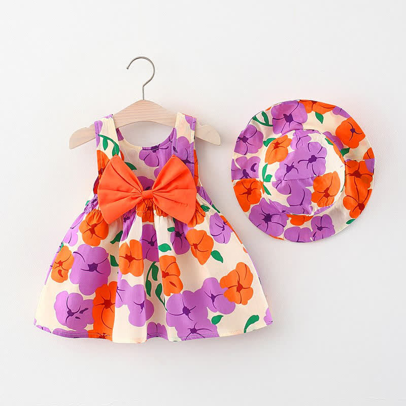 Baby Bowknot Florals Dress With Hat-Cozy Stroller