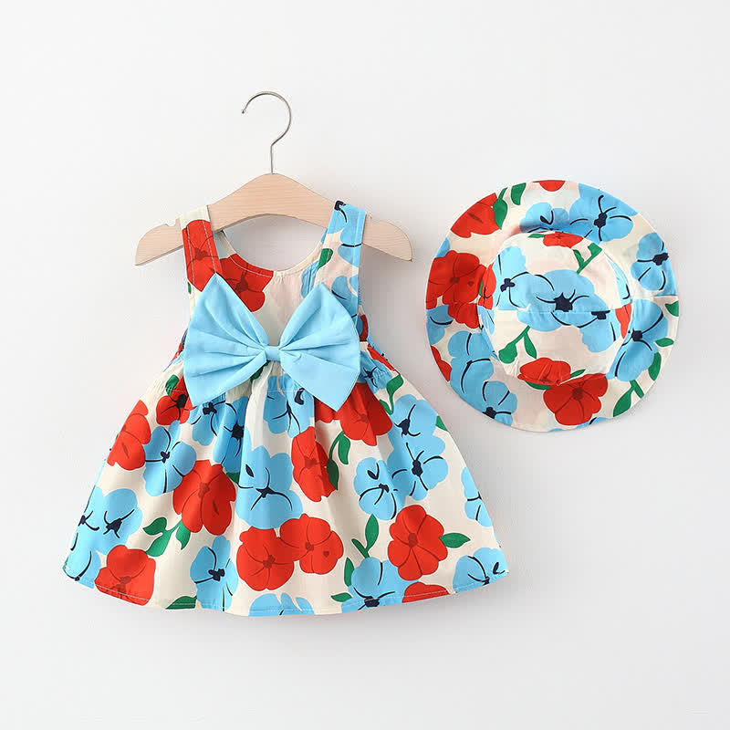 Baby Bowknot Florals Dress With Hat-Cozy Stroller
