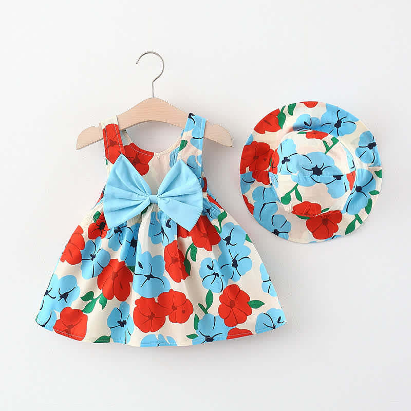 Baby Bowknot Florals Dress With Hat-Cozy Stroller