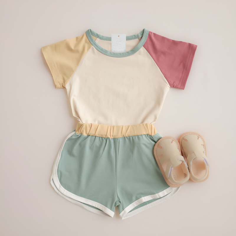 Baby Contrast Sleeves T Shirt And Shorts Set-Cozy Stroller