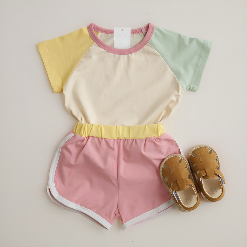 Baby Contrast Sleeves T Shirt And Shorts Set-Cozy Stroller