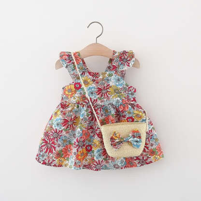Baby Ruffled Florals Dress With Bag-Cozy Stroller