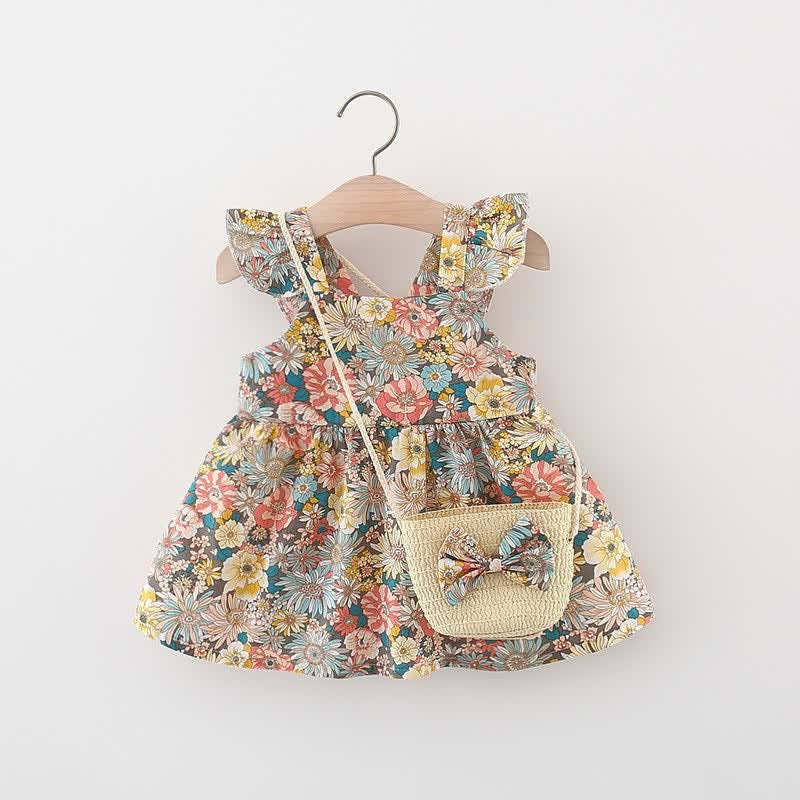 Baby Ruffled Florals Dress With Bag-Cozy Stroller