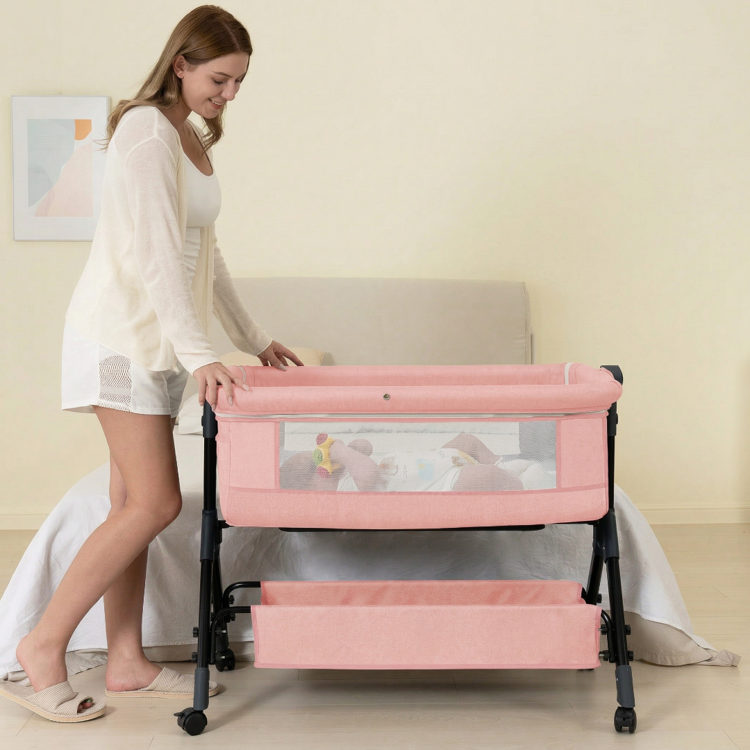 3 In 1 Adjustable Height Baby Crib Bassinet With Storage Basket