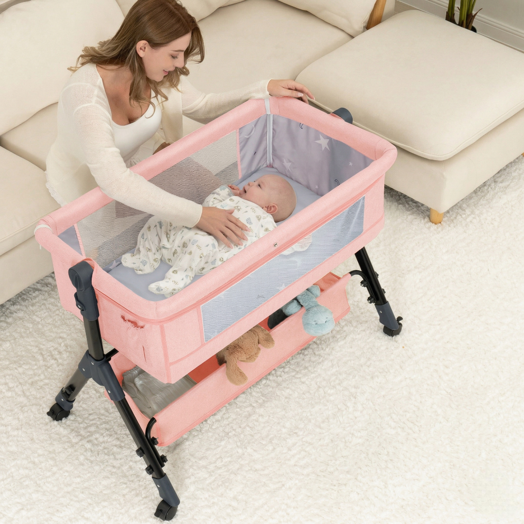 3 In 1 Adjustable Height Baby Crib Bassinet With Storage Basket