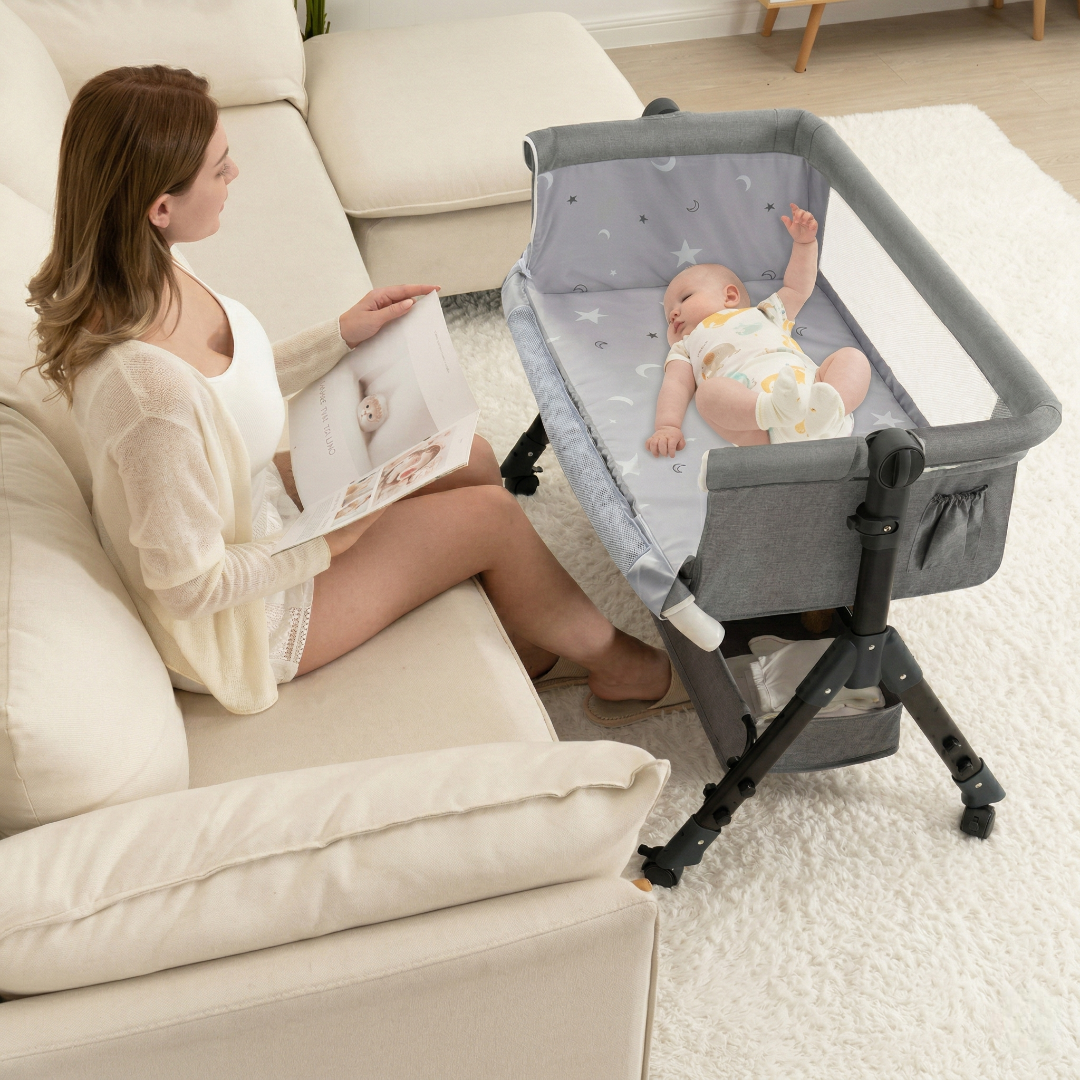3 In 1 Adjustable Height Baby Crib Bassinet With Storage Basket