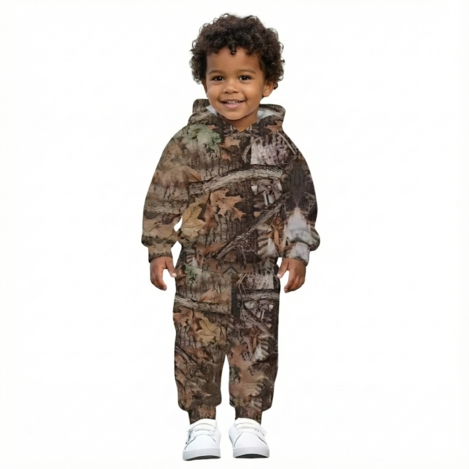 Camouflage Print Fleece Hoodie And Jogger Pants Set For Boy