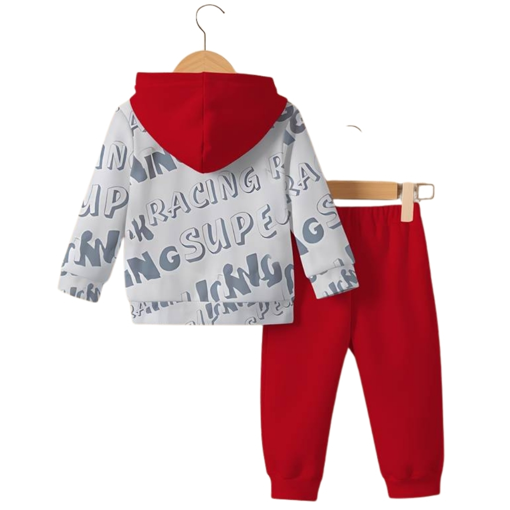 Car Letter Print Outfit Set For Spring And Autumn For Boys