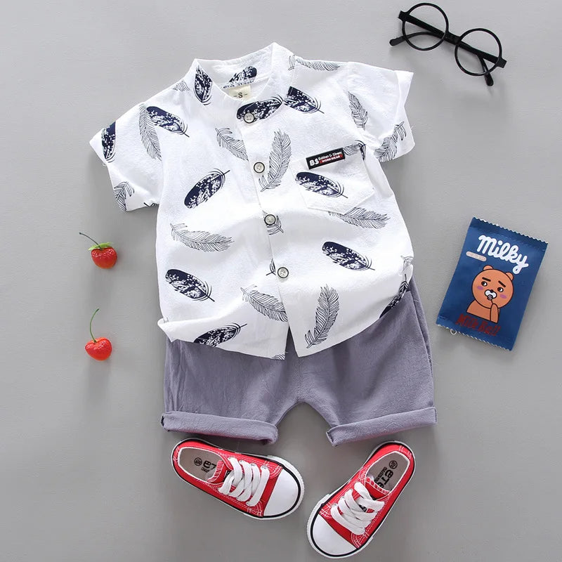 Printed Short Sleeve Shirt And Shorts Set-Cozy Stroller