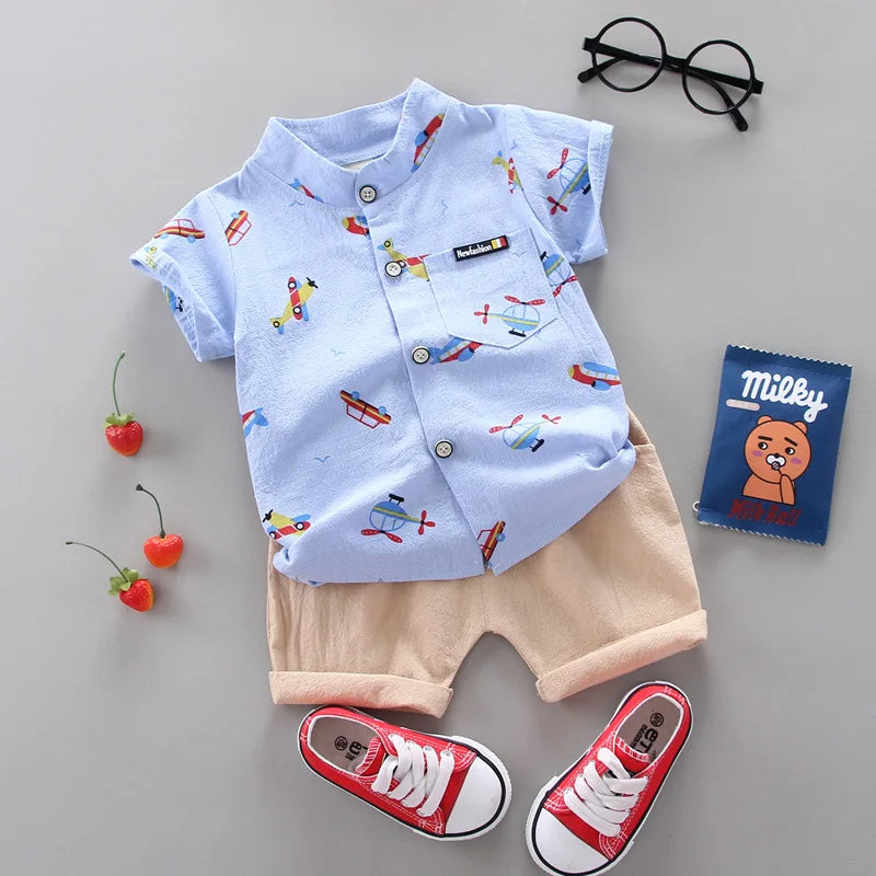 Printed Short Sleeve Shirt And Shorts Set-Cozy Stroller