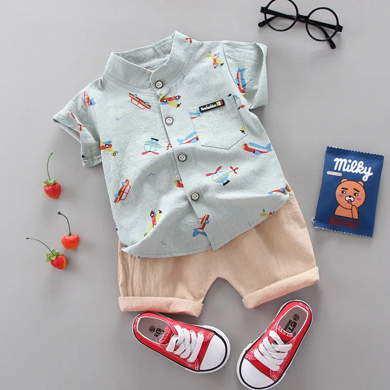 Printed Short Sleeve Shirt And Shorts Set-Cozy Stroller