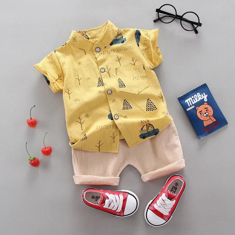 Printed Short Sleeve Shirt And Shorts Set-Cozy Stroller