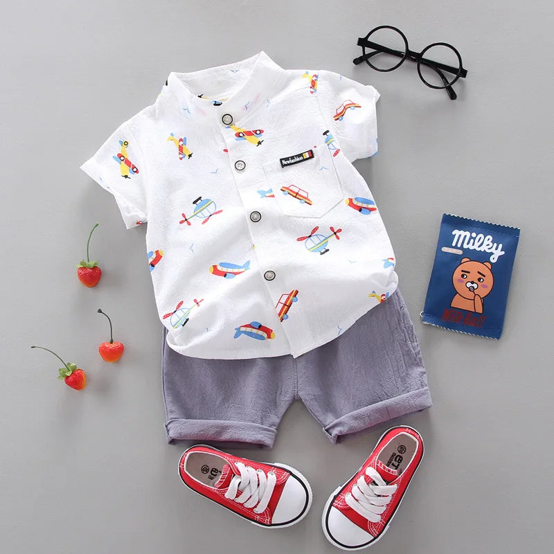Printed Short Sleeve Shirt And Shorts Set-Cozy Stroller