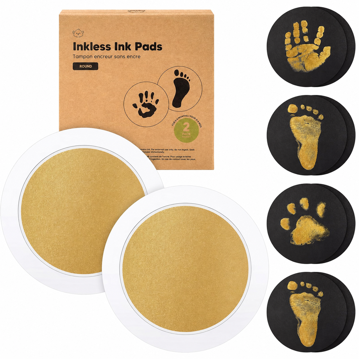 Pack Of 2 Baby Handprint And Footprint Kit With Round Ink Pads