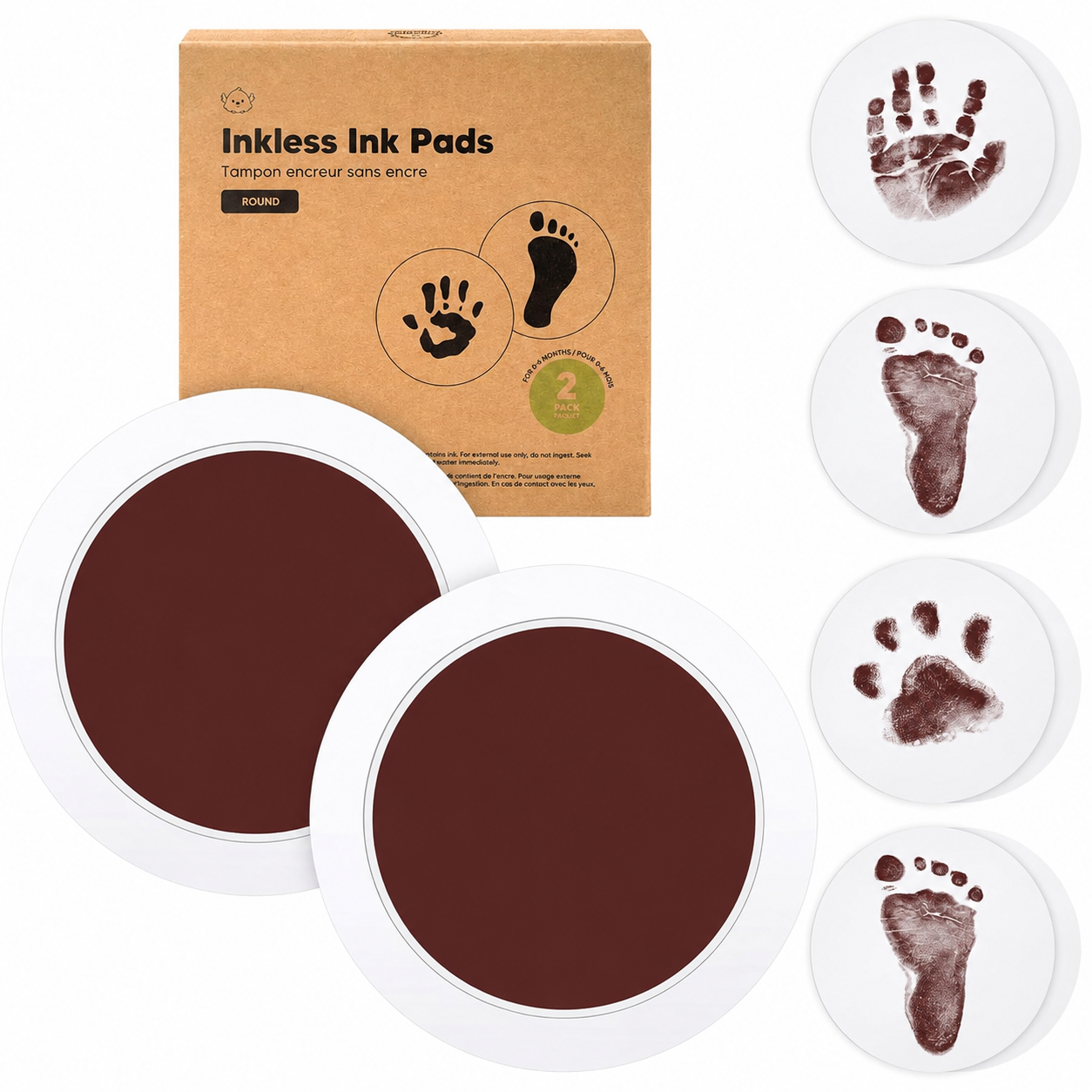 Pack Of 2 Baby Handprint And Footprint Kit With Round Ink Pads