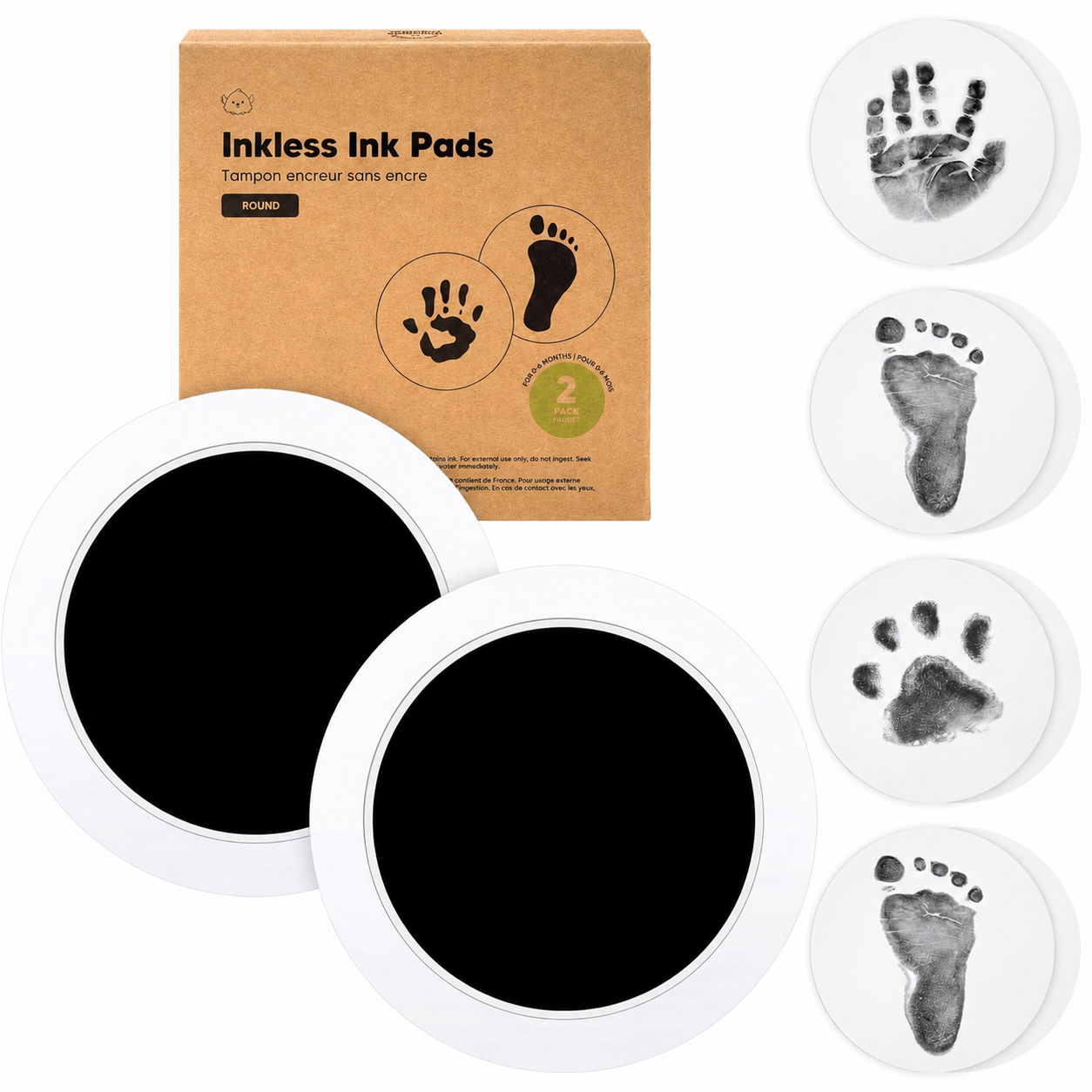 Pack Of 2 Baby Handprint And Footprint Kit With Round Ink Pads