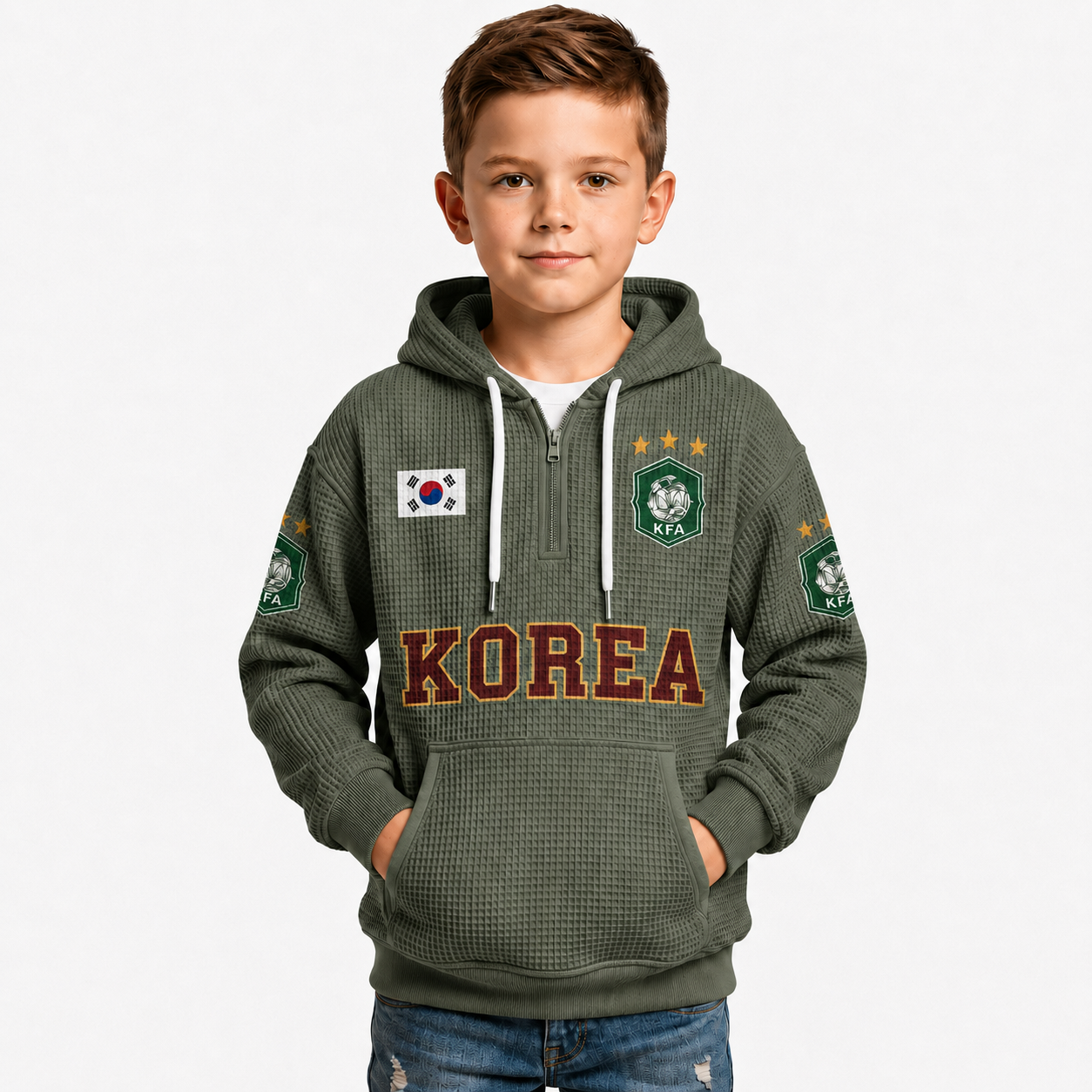South Korea Printed Waffle Quarter Zip Football Fan Hoodie For Kids