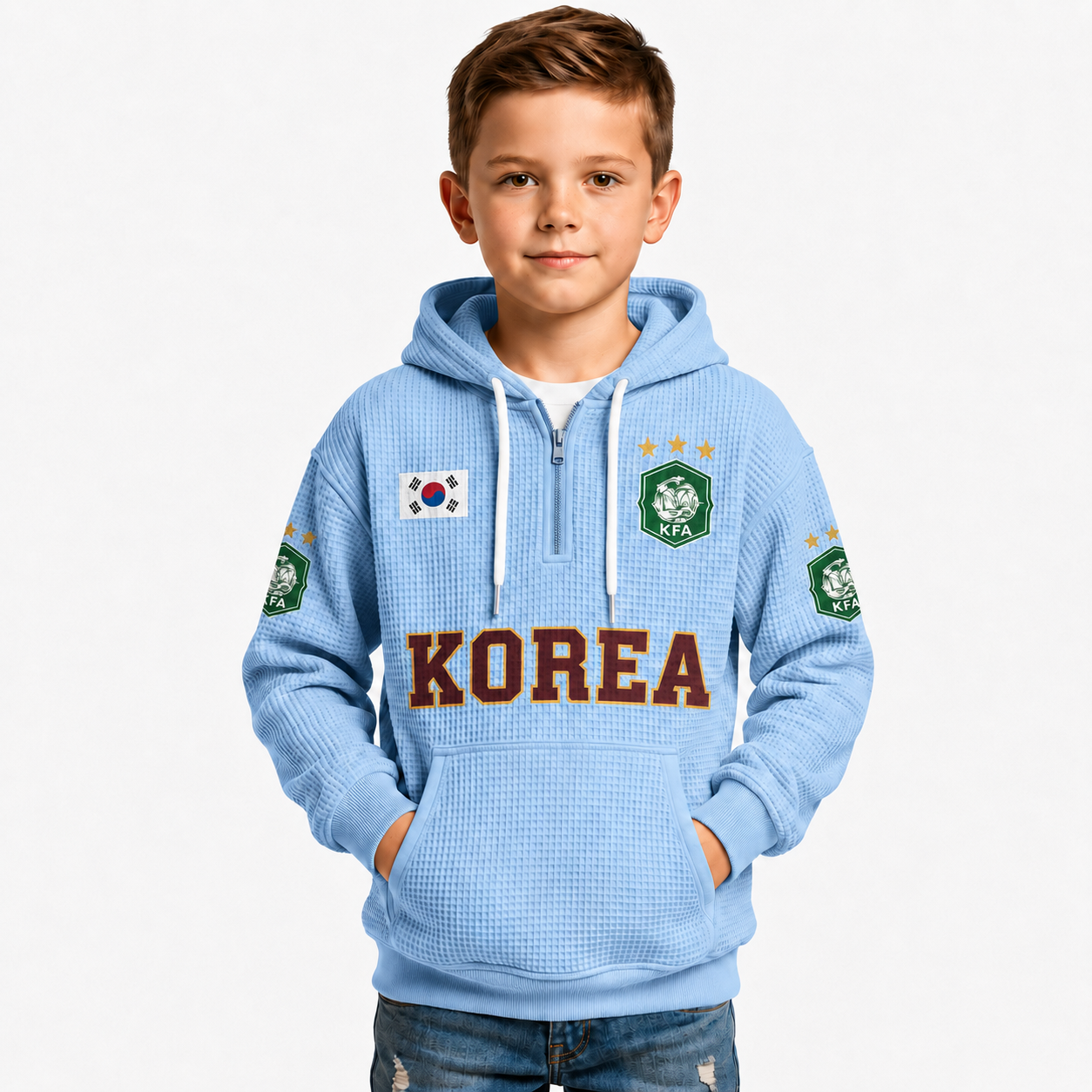 South Korea Printed Waffle Quarter Zip Football Fan Hoodie For Kids