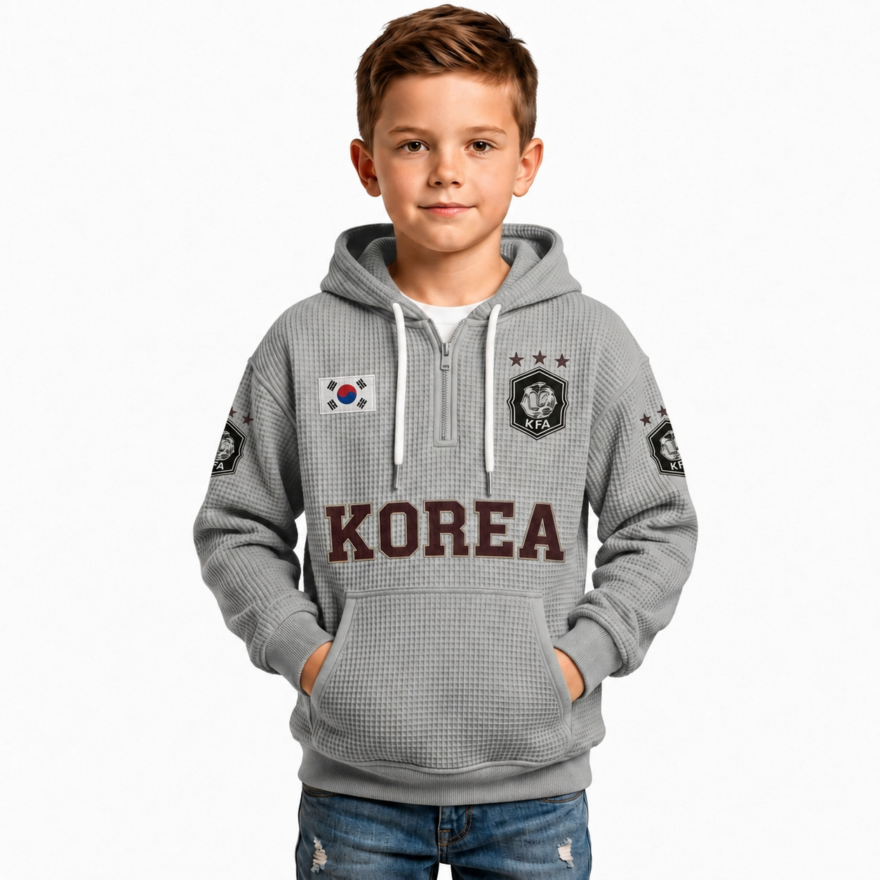 South Korea Printed Waffle Quarter Zip Football Fan Hoodie For Kids