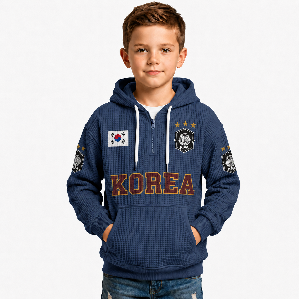 South Korea Printed Waffle Quarter Zip Football Fan Hoodie For Kids