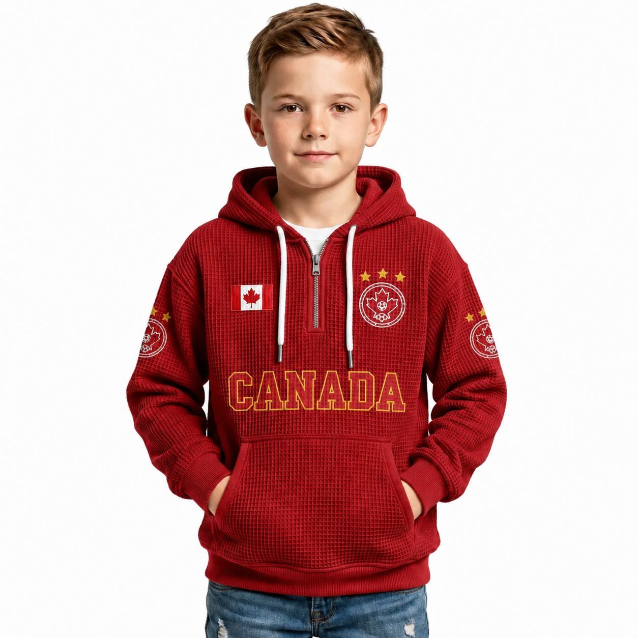 Canada Printed Waffle Quarter Zip Football Fan Hoodie For Kids